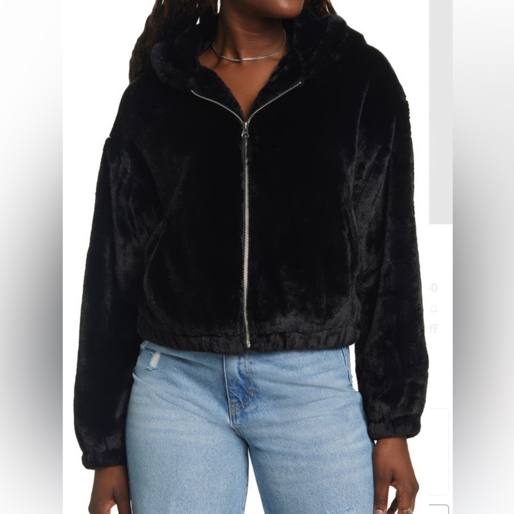 BP. Nordstrom Black Faux Fur Zip Hoodie Jacket NWT